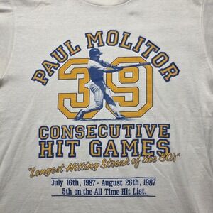 Vintage 1987 Brewers Paul Molitor 39 Consecutive Hit Games T-Shirt Men's L USA